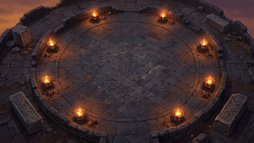 An ember-lit battlefield at dusk — the open lands where Kawa's uprising begins.